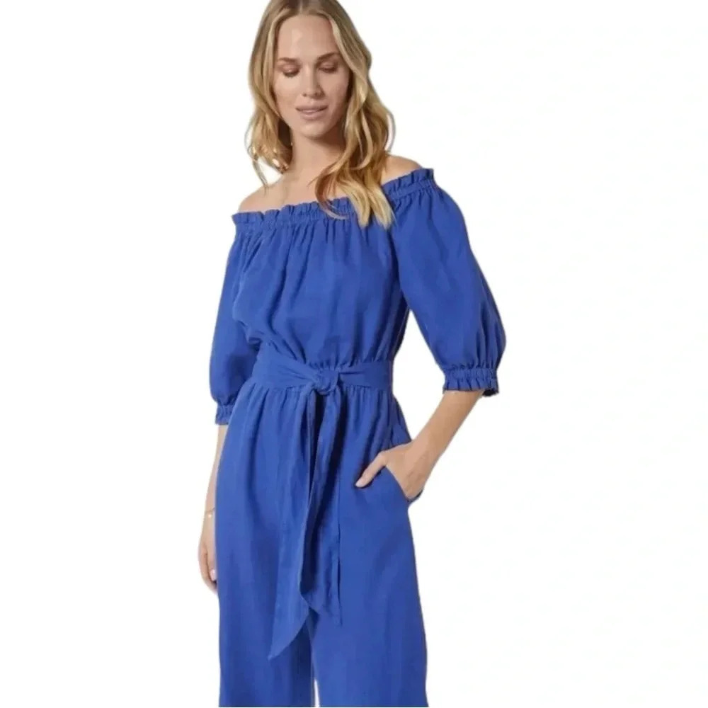 JOIE Josepha cropped linen wide-leg jumpsuit Clematis Blue M - Picture 4 of 12